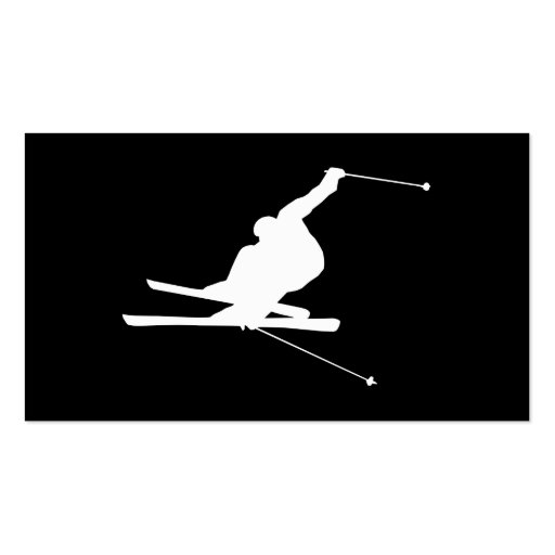 Black and White Downhill Skier Business Cards (front side)