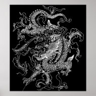 Black and White Dragon Poster Print