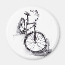 Black and White Drawing Of Bike Refrigerator Magnet