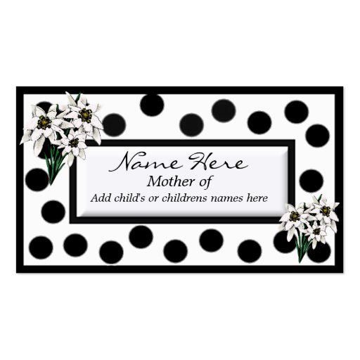 Black and White Edelweiss Mommy Card Business Card Template (front side)