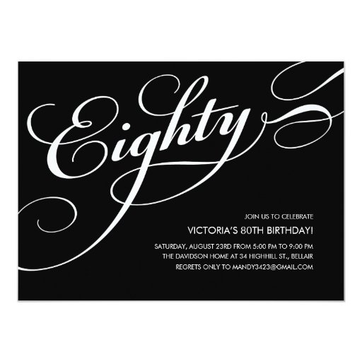 Black and White Elegant 80th Birthday Invitations Zazzle
