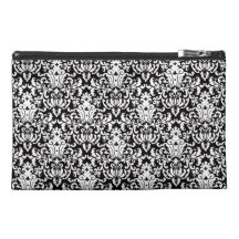 Black and White Elegant Damask Travel Accessories Bags