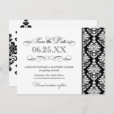 Black and White Elegant Damask Save the Date Post Cards