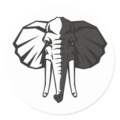 Black and White Elephant Round Sticker by intriguingdesigns