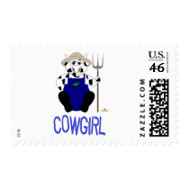 Black And White Farmer Cow Blue Cowgirl postage