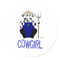 Black And White Farmer Cow Blue Cowgirl stickers by animalacres Black And White Farmer Cow Blue Cowgirl stickers