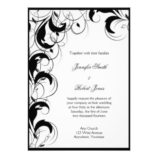 Black and White Filigree Vintage Scroll Wedding Personalized Invitation