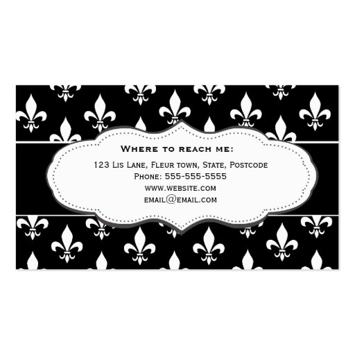 Black and White Fleur de Lis business cards (back side)