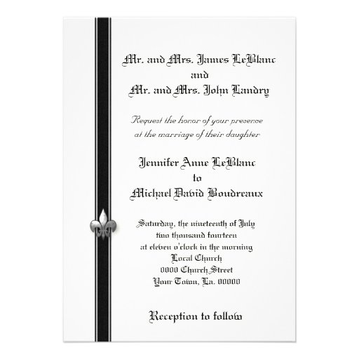 Black and White Fleur de Lis Design Wedding Invite