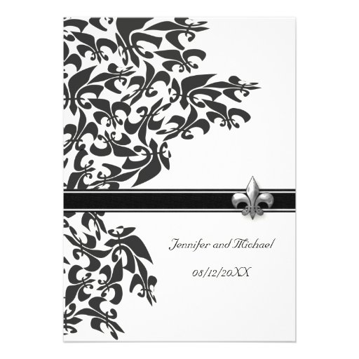 Black and White Fleur de Lis Design Wedding Invite