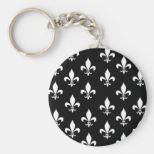 Black and White Fleur de Lis Pattern Key Chains