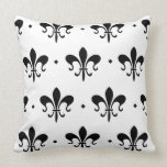 Black and White Fleur de Lis Pattern Throw Pillow pillows