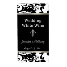 Black and White Fleur Di Lys Wedding Wine Labels