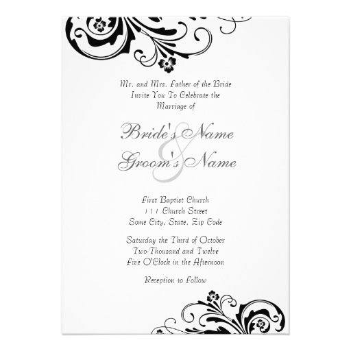 Black and White Floral Chic Wedding Invitation