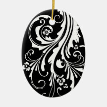Black and White Floral Chic Wedding Christmas Tree Ornaments