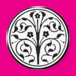 Black and White Floral Circle Refrigerator Magnet