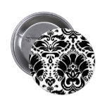 Black and White Floral Damask Button buttons