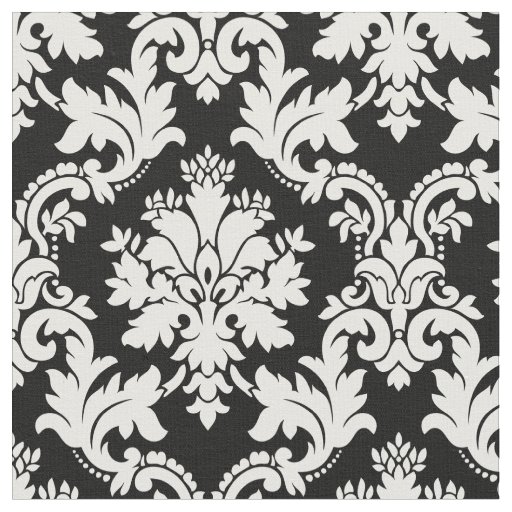 Black and White Floral Damask Print Pattern Fabric | Zazzle