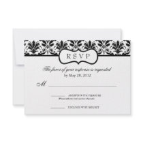 Black and White Floral Damask Response Card Custom Invitation