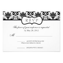Black and White Floral Damask Response Card Custom Invitation
