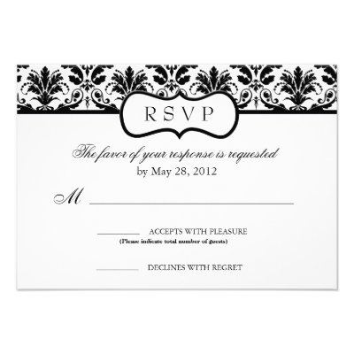 Black and White Floral Damask Response Card Custom Invitation