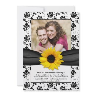 Black and White Floral Damask Save the Date Invite invitation