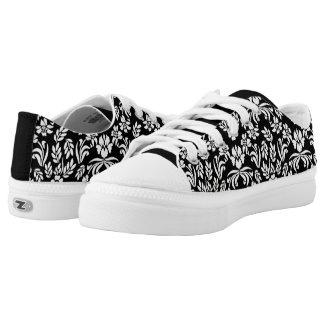 Black and White Floral Damask Tennis Shoes