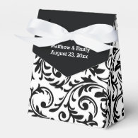 Black and White Floral Damask Wedding Favor Boxes