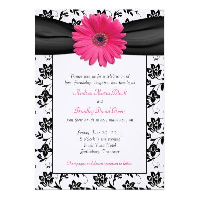 Black and White Floral Damask Wedding Invitation