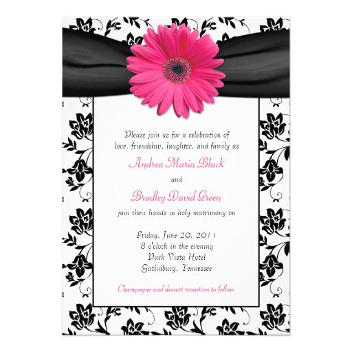 Black and White Floral Damask Wedding Invitation