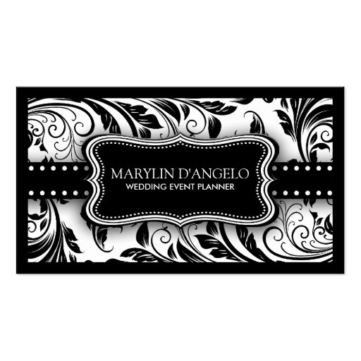 Black and White Floral Damask Wedding Planner Business Card Templates (front side)