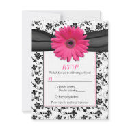 Black and White Floral Damask Wedding Reply Card invitation