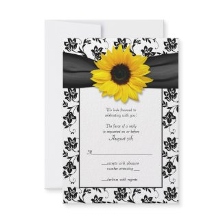 Black and White Floral Damask Wedding Reply Card invitation