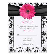 Black and White Floral Damask Wedding Reply Card Invite