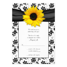 Black and White Floral Damask Wedding Reply Card Personalized Invites