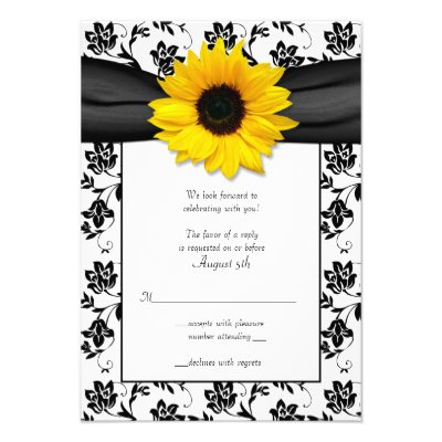 Black and White Floral Damask Wedding Reply Card Personalized Invites