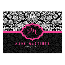 Black And White Floral Damasks Pink Accents Business Card Template