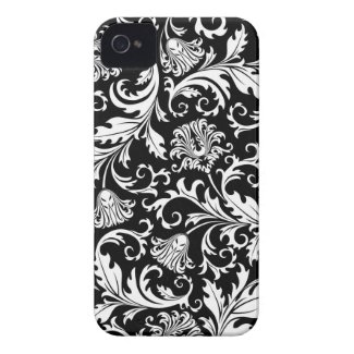 Black And White Floral Damasks Vintage Pattern Tough Iphone 4 Cases