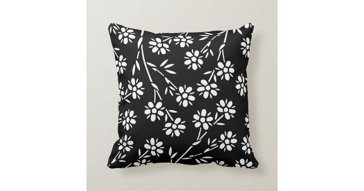Black and White Floral Decorative Pillow Zazzle