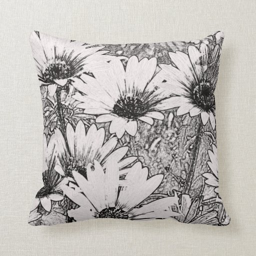 Black and White Floral Design Throw Pillow | Zazzle