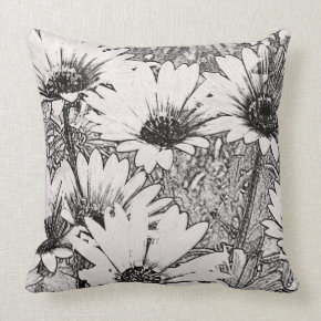 Black and White Floral Design Throw Pillow throwpillow
