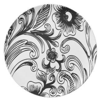 black and white floral elegance plate