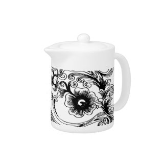 black and white floral elegance Teapot teapot