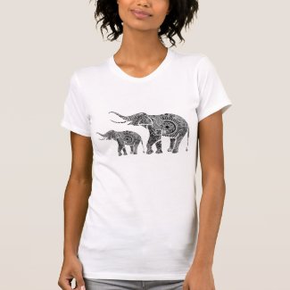Black And White Floral Elephant T-shirts