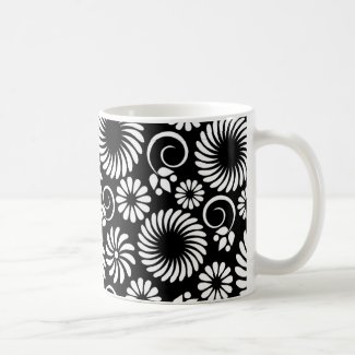 black and white floral mug