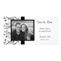 Black and White Floral Save the Date Photo Cards