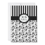 Black and White Floral Stripe 30th Birthday Invite