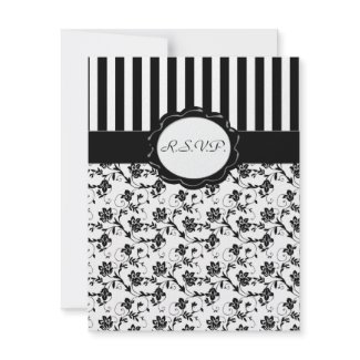 Black and White Floral Stripe R.S.V.P. Card invitation
