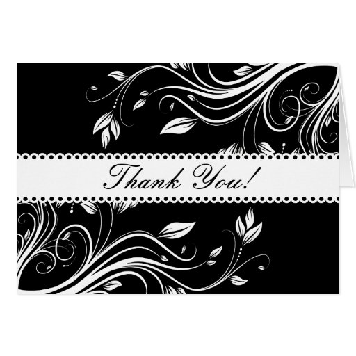 Black and White Floral Swirls Thank You Note Card Zazzle