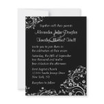 Black and white floral swirls wedding invitation